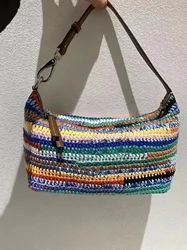 2024 Trend: Women's Rainbow Woven Underarm Bag - Fashionable Tote Handbag for Casual Purses