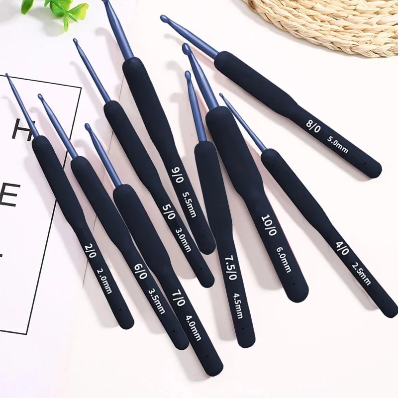 9Pcs Blue Soft Handle Crochet Set with Tool Kit
