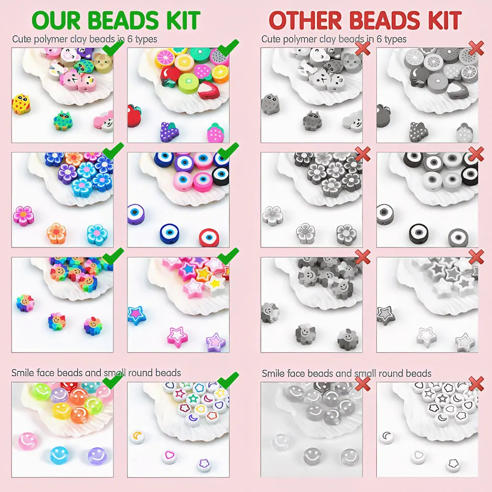 1 صندوق مجموعة صنع الأساور المختلطة ، الخرز لصنع الأساور المهر الخرز بوليمر كلاي الخرز رسالة الخرز لصنع المجوهرات ﻿