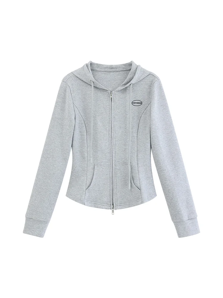 Fitted Zip Up Hoodie for Women Casual Sportswear Jacket Autumn Short Hooded Cardigan Versatile Slim Fit Outerwear for Daily Wear