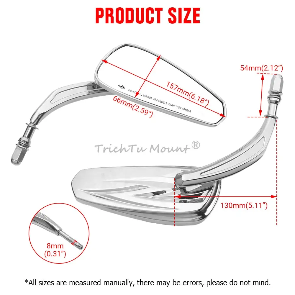Motorcycles Aluminum Chrome Flame Handlebar Mount 8mm Side Mirror Rearview Adjustable For Harley Road King Sportster Softail 95+