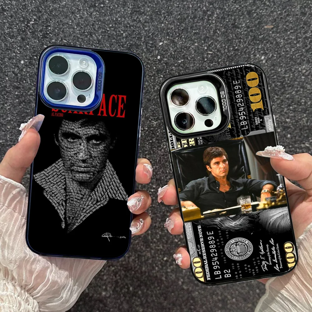 

Classic S-Scarface Film Tony Phone Case Laser Ripple Silver Silicone Case For iPhone 17 16 15 14 13 12 11 Pro Plus Max