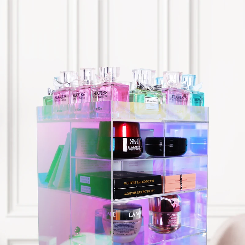 Acrylic Large Capacity Rainbow 360 ° Rotation Display Storage Box Perfume Skin Care Makeup Cosmetics Organization Holder