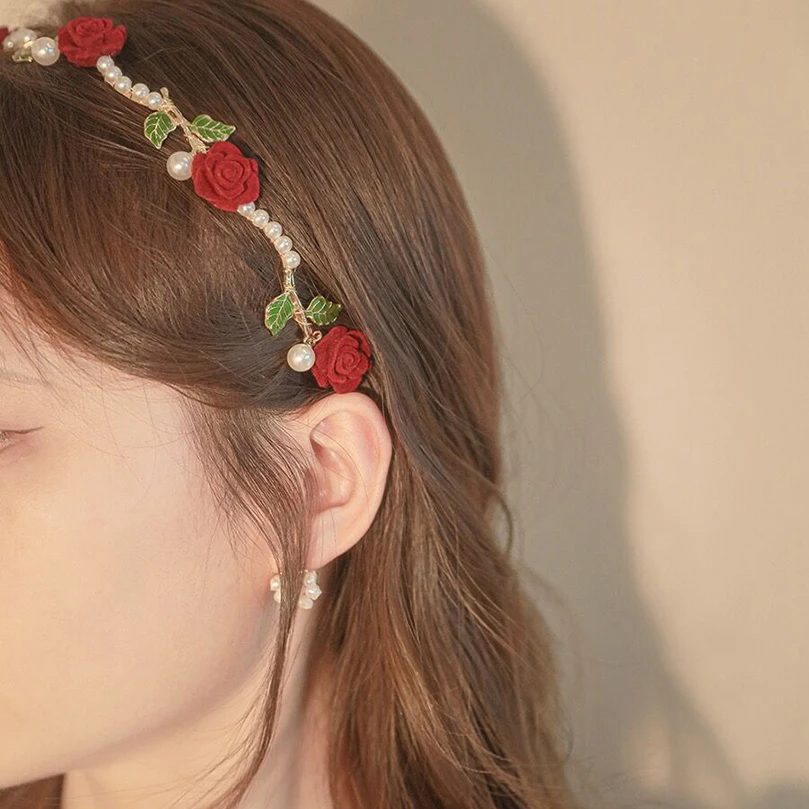 أربطة شعر مصنوعة يدويًا من اللؤلؤ الوردي للفتيات ، أربطة رأس للنساء ، رباط شعر جميل ، طوق رأس ، إكسسوارات شعر ، جديدة