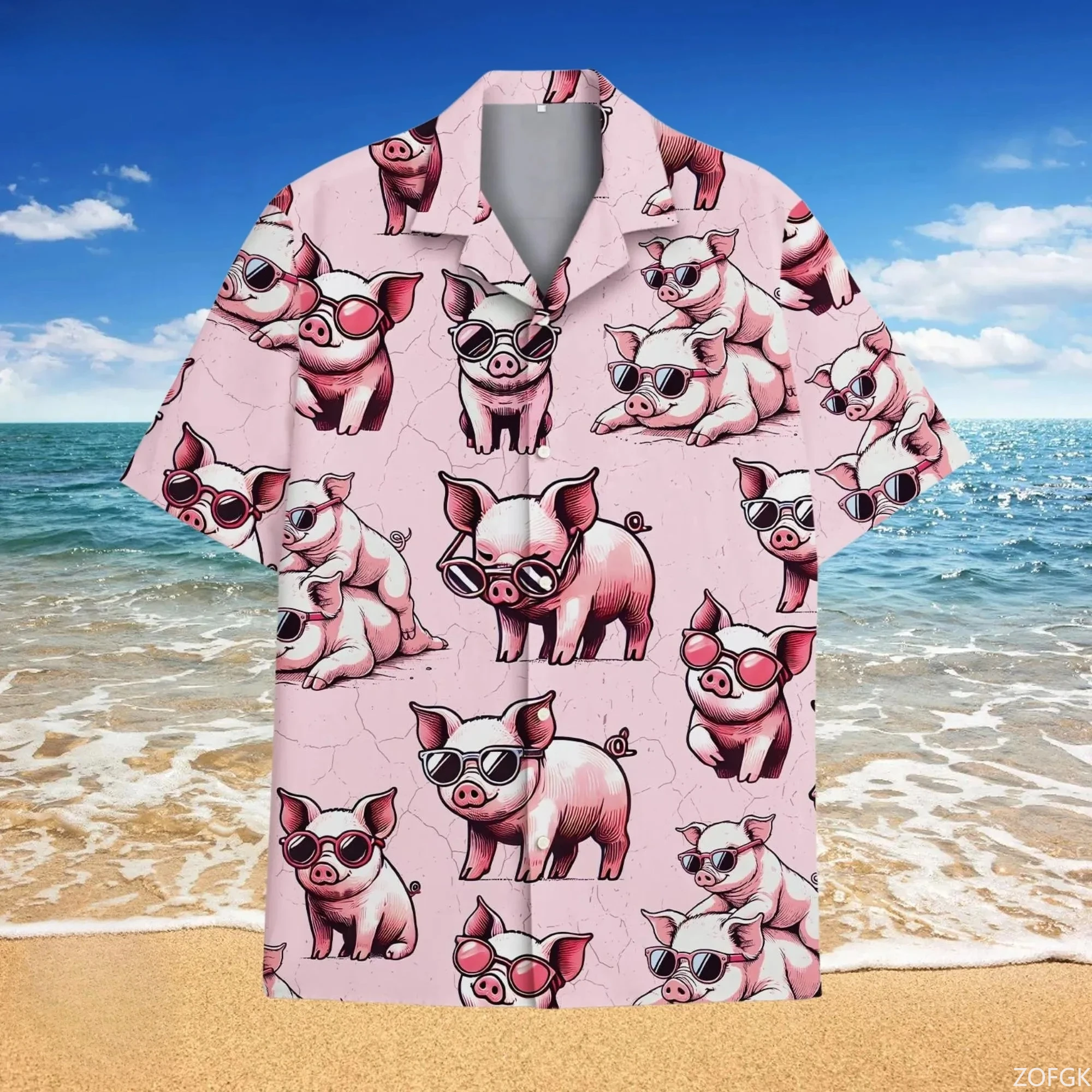 قميص هاواي صيفي خنزير وردي صيفي ألوها قميص ملابس قميص هاواي صيفي #1