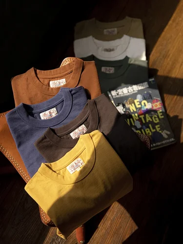 Tornado rojo 270g camisetas lisas Amekaji hombres camiseta de cuello redondo de algodón pesado