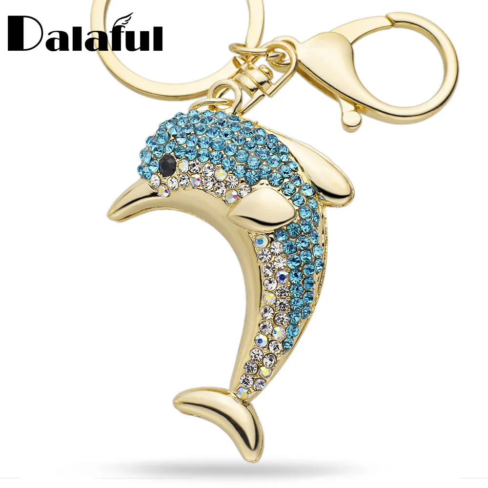 Dalaful-سلسلة مفاتيح Lucky Dolphin للسيدات ، كريستال ، حيوان ، عصري ، محفظة ، مشبك حقيبة يد ، قلادة للسيارة ، K228