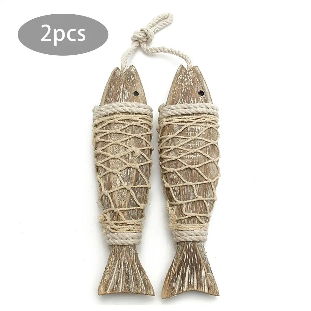 1 Pair Hand Carved Wooden Fish Hanging Marine Coastal Wall Sculptures Wooden Carved Fish Wall Home Aesthetic Art Decoration
