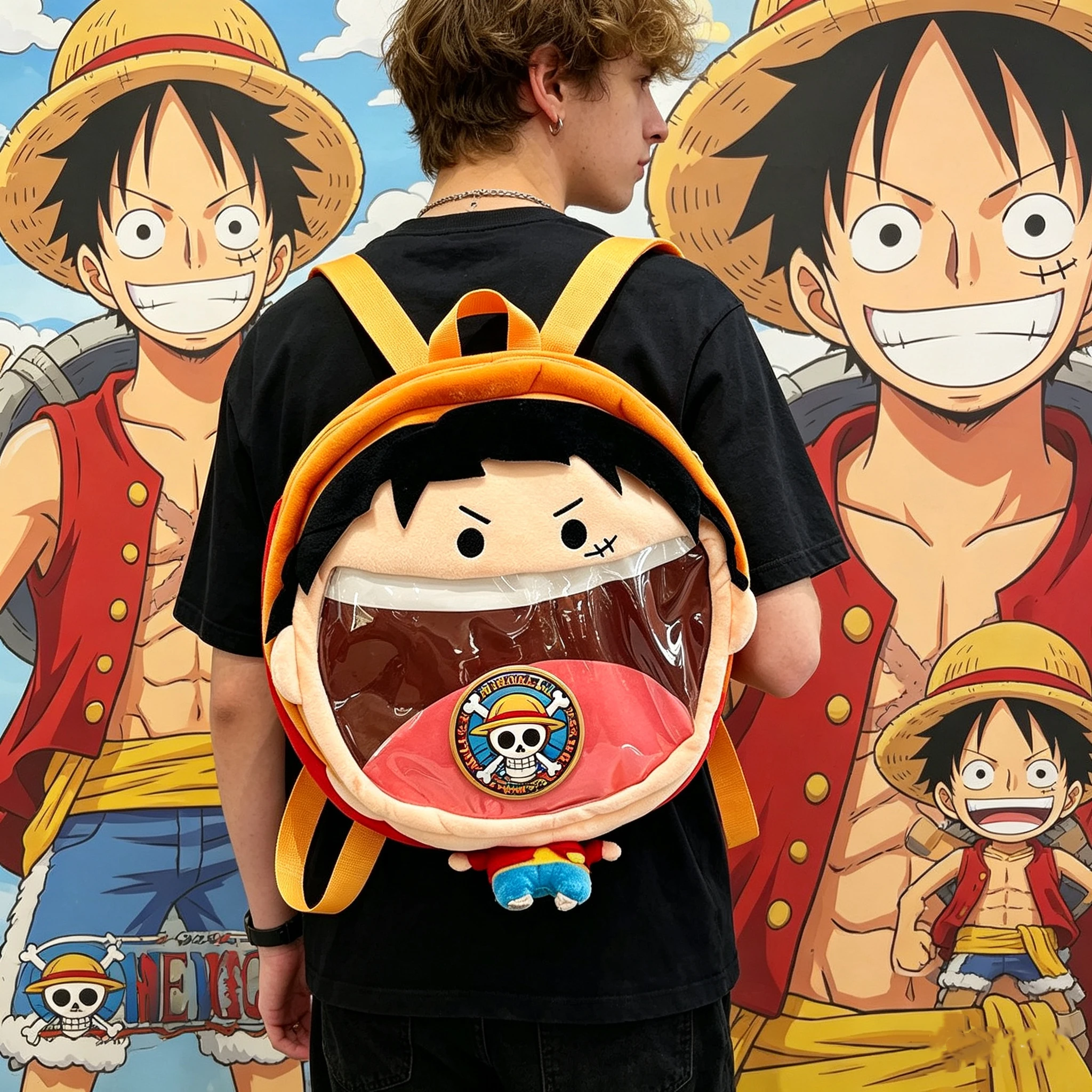 In Stock One Piece Monkey D Luffy Roronoa Zoro 33Cm Plush Pvc Itabag Anime Badge Plush Display and Storage Backpack Holiday Gift