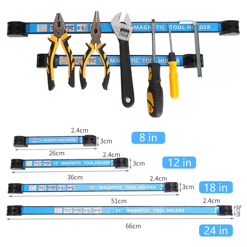 8,12,18,24inch Magnetic Tool Holder Heavy Duty Tool Bar,Space Saving Metal Organizer Rack Tool For Workshop Garage Home