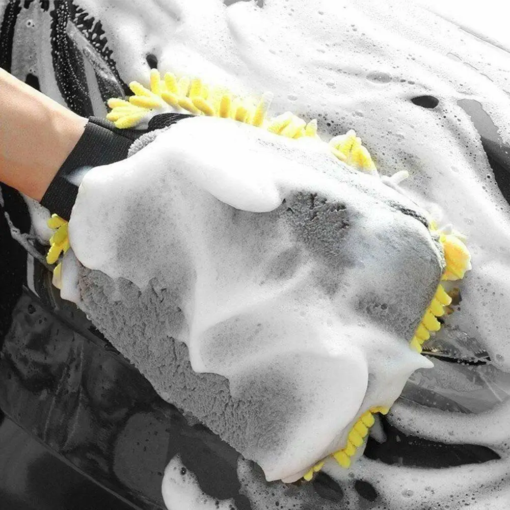 

Microfiber Chenille Double-faced Wash Car Glove Thickened Detailing Cleaning Waxing Brush Car Care Glove Tools