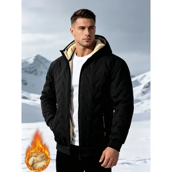Men's Winter Fleece Lined Hooded Jackets Cold Proof Clothes Male Outerwear Hoodie Golf Menswear Clothing Mens Winter Puffer Coat - Image 3