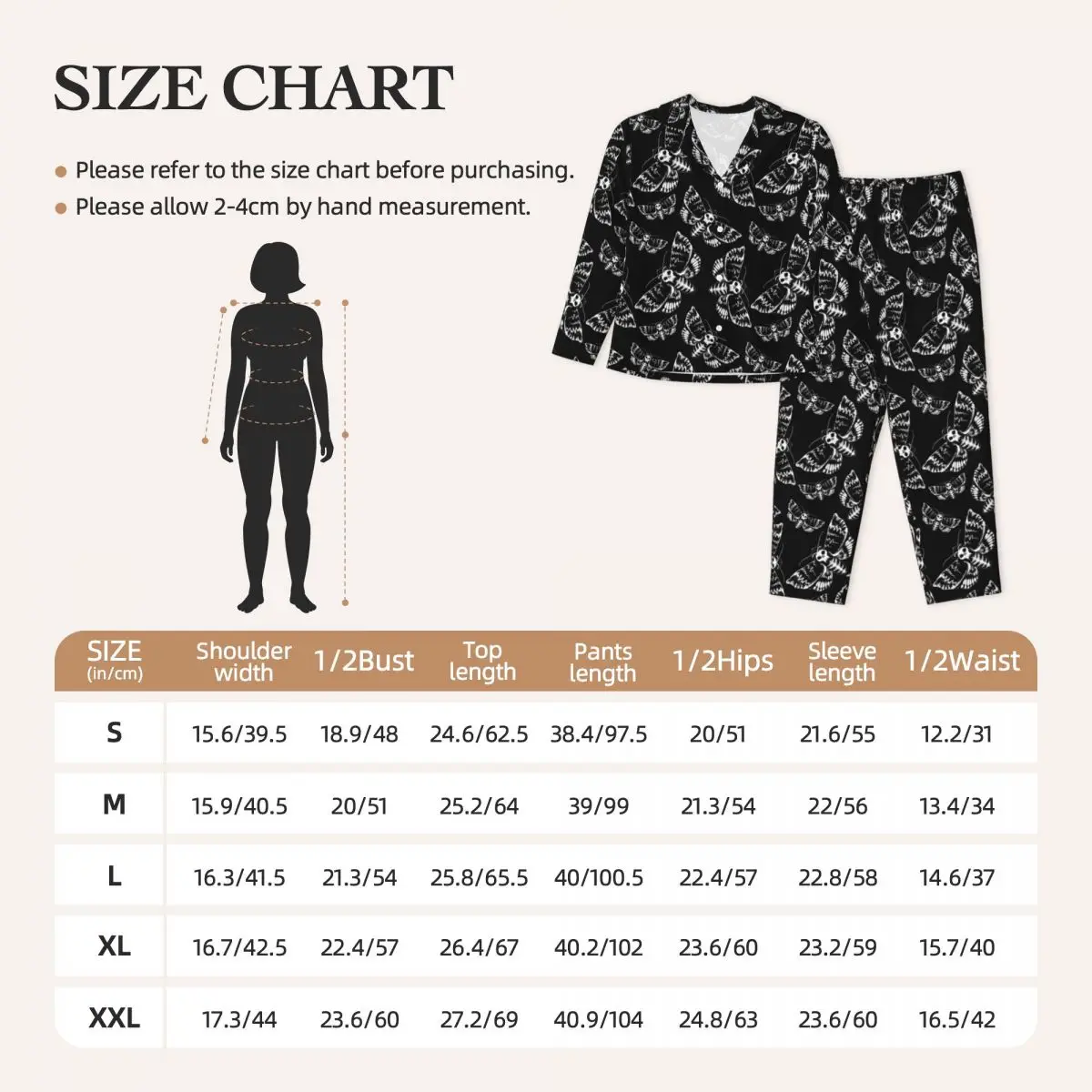 Gothic Print Pajama Set Spring White Death Head Moth Fashion Sleep Sleepwear Female 2 Pieces Vintage Oversize Custom Nightwear