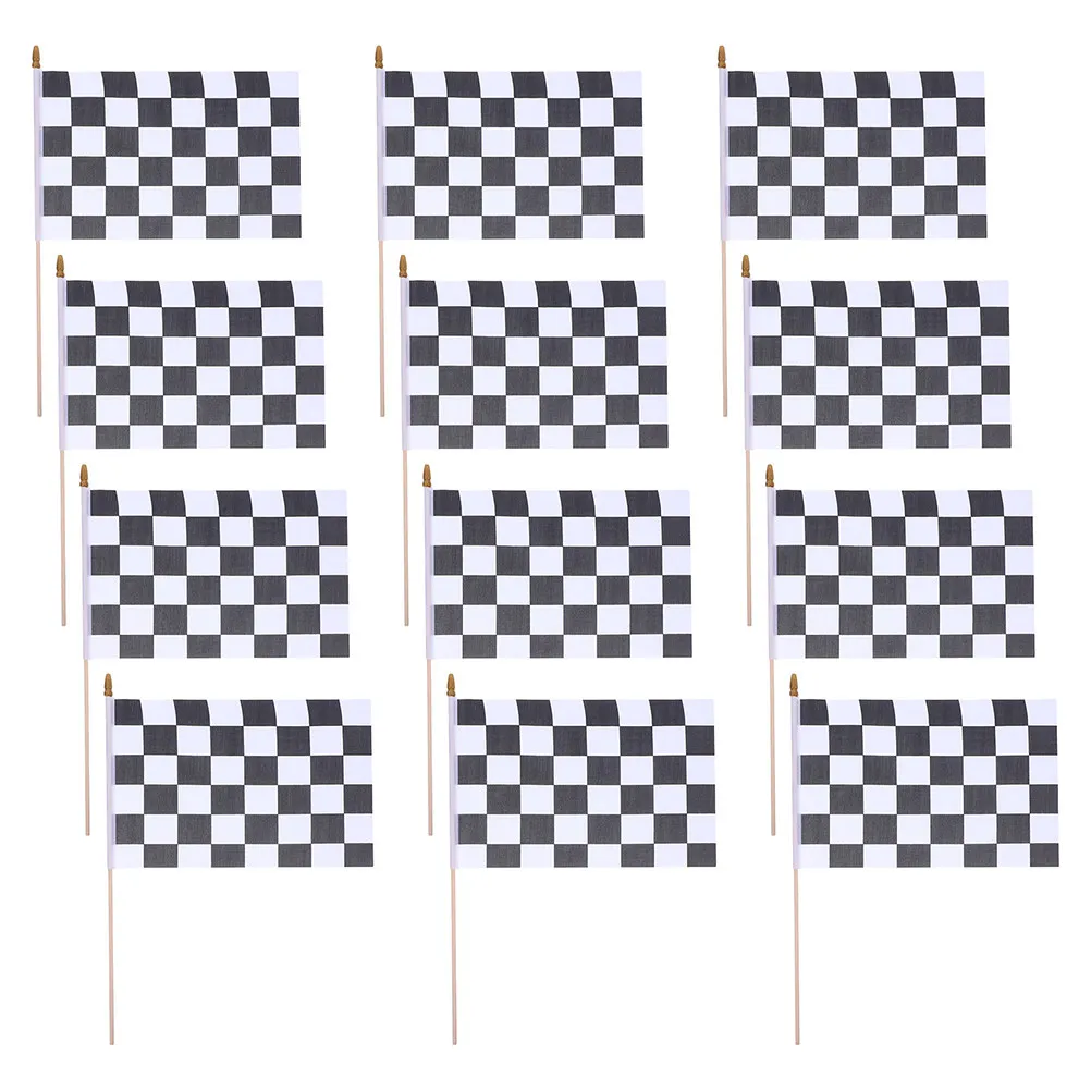 12Pcs Checkered Flag Racing Stick Flags Black White Design High Visibility Fade Resistant for Car Themed Events Outdoor Sports