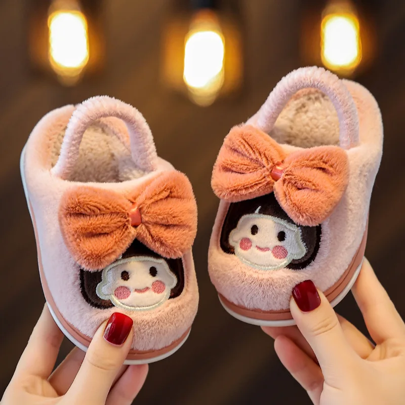 Zapatillas de algodón para niños, pantuflas cálidas de invierno para interiores para niñas, zapatos de Casa de dibujos animados de princesa,