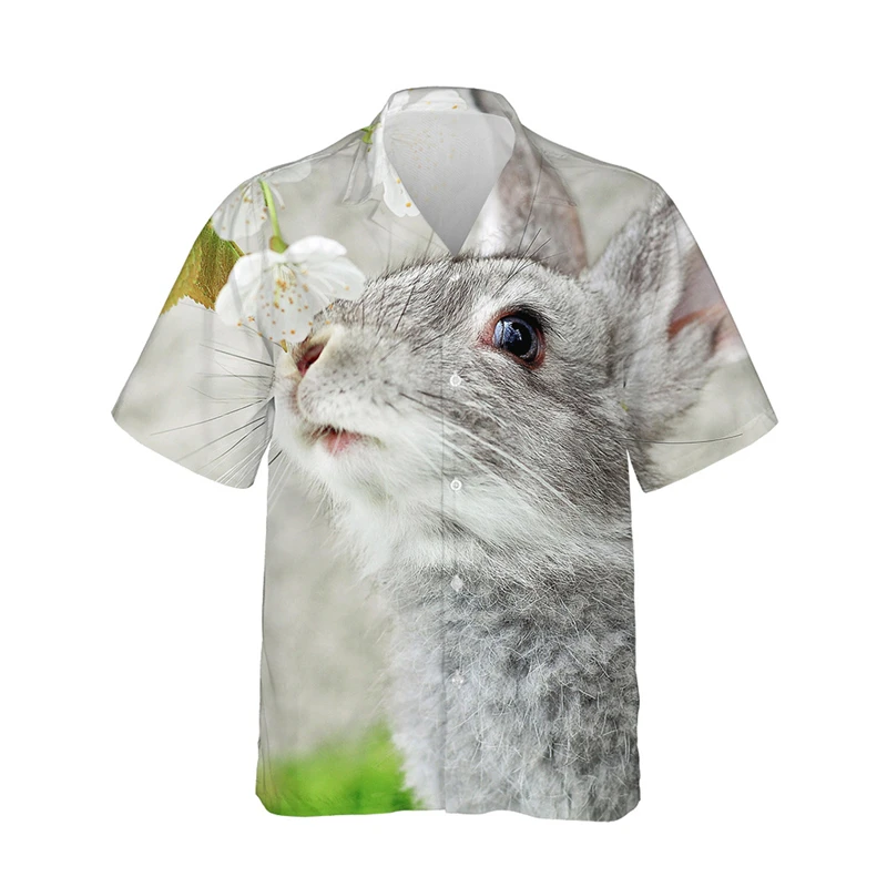 Summer Breathable Rabbit 3d Print Trendy Cool Fashion Hawaiian Shirts Beach Party Tops Short Sleeves Blouses Men's Shirts 6XL