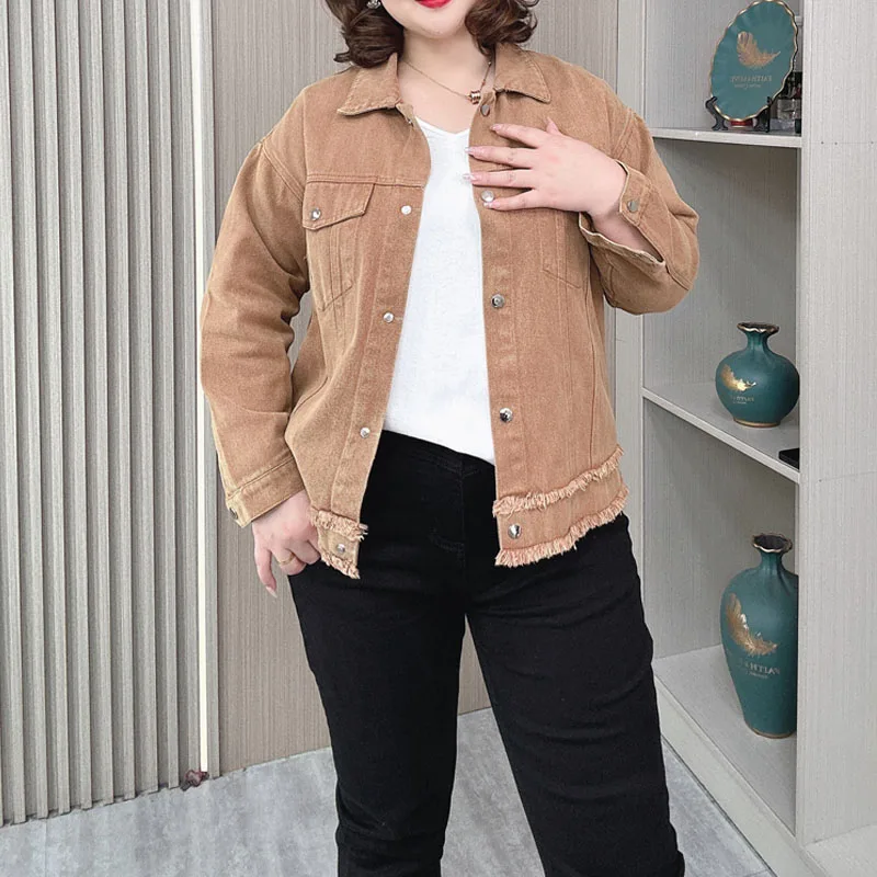 

Винтажная Модная Джинсовая куртка для женщин, осень, новинка, XL, XXL, свободная повседневная куртка из мытого хлопка, 8269