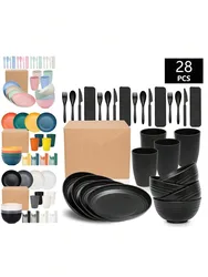 7/28 stuks Plastic PP servies, herbruikbaar, bord, ontbijtgranenkom, beker, bestekset voor thuishotelfeest verzamelen