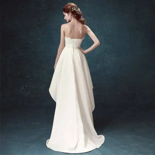 A157 فساتين سهرة بيضاء عالية منخفضة فتاة طويلة من الساتان حفلة موسيقية حفل زفاف رداء الأميرة ثوب رسمي أنيق المرأة فستان التخرج #3