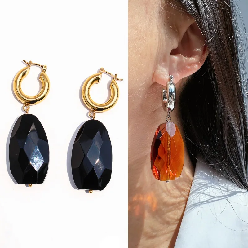 

Original Design Artisanal Black Crystal Statement Earrings for Women - Bold & Elegant Orange Hoop M419