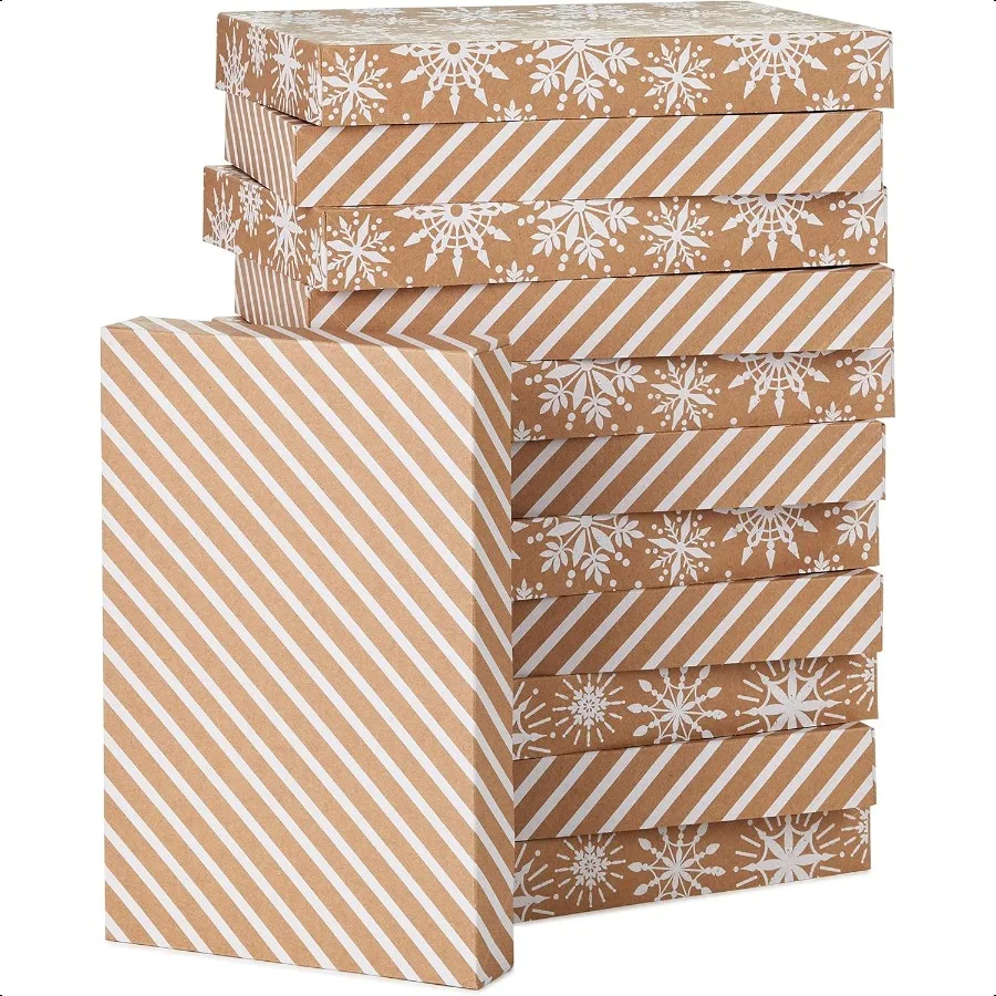 

Medium Christmas Gift Boxes with Lids 12 Shirt Boxes 3 Designs: Navy Snowflakes Gold Trees Peace on Earth for Christmas Hanukka