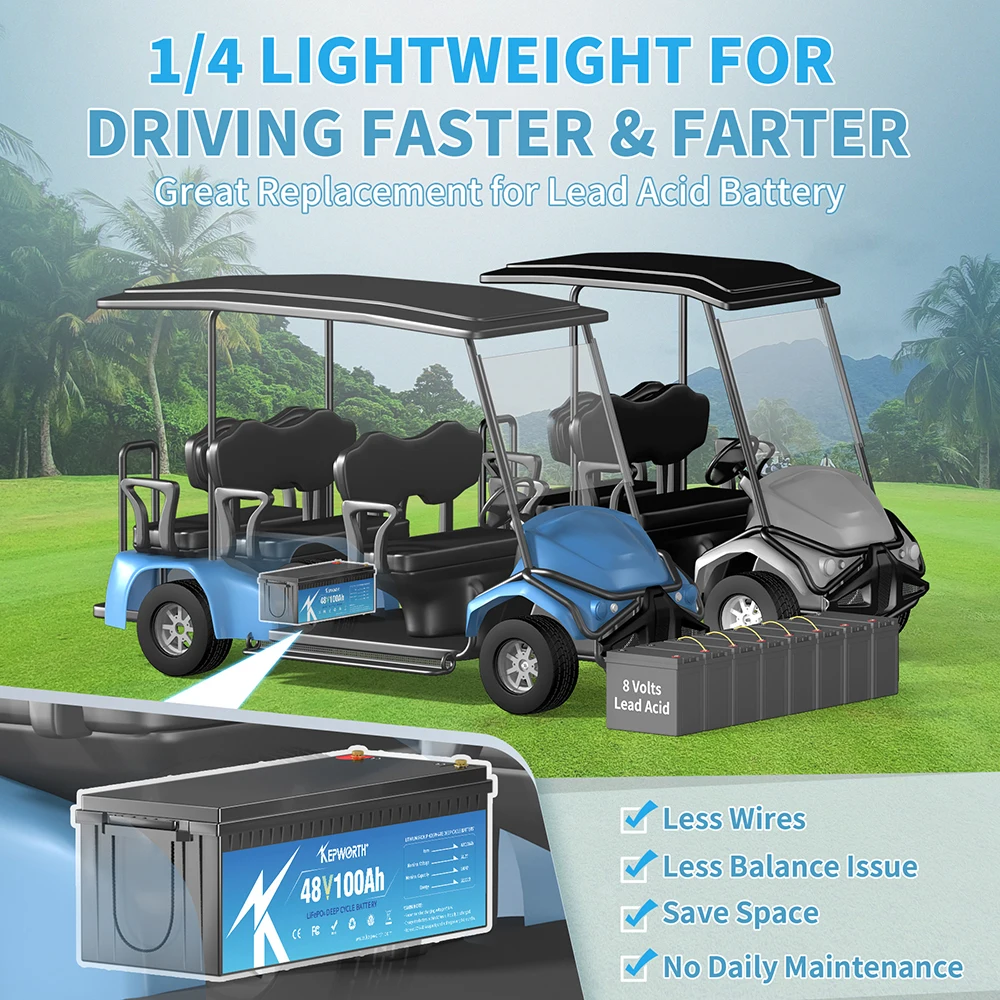 Baterai LiFepo4 48V 100Ah dengan BMS Bluetooth 200A, Seumur Hidup 10 Tahun, Cocok untuk Kereta Golf, Perahu, Motor Trolling, Mesin Pemotong Rumput