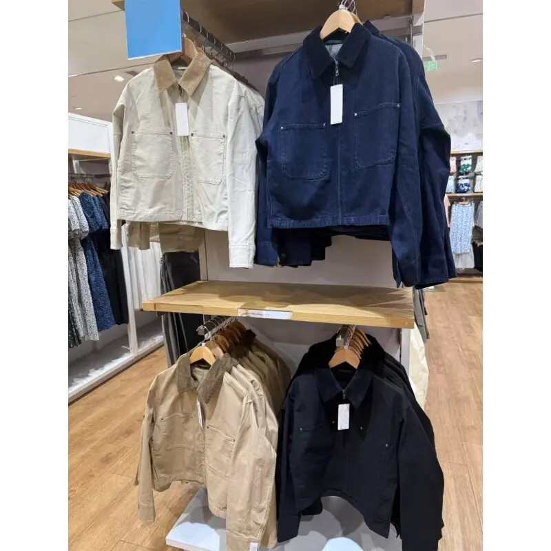 Casual Short Jacket Autumn Style Women's Clothing Versatile Zipper Coat Stand Collar Fitting Room Friendly Cotton Blend