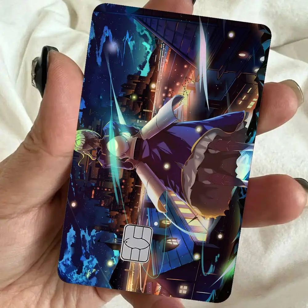 Anime Fate Stay Night 4Pcs Holographic Laser Card Stickers - Rainbow Shimmer Waterproof Skin For Credit & Bank Cards