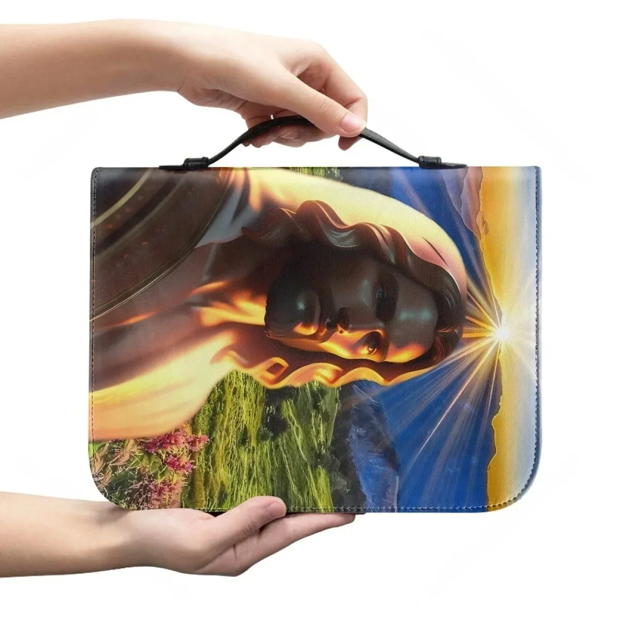 2024 Women's Bible Bag God Jesus Pattern Handle Handbags PU Leather Zippered Christian Bags Size M-2XL Book Holy Storage Boxes
