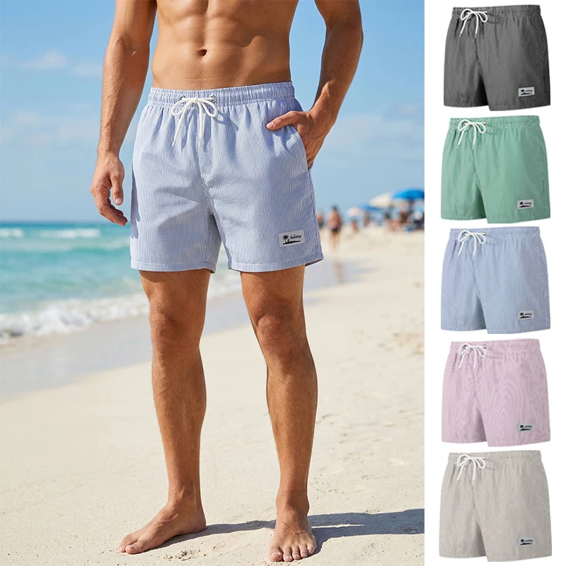 Shorts de Playa a Rayas para Hombre con Forro de Malla, Shorts Casuales de Verano con Bolsillos, Shorts de Baño de Secado Rápido, Trajes de Baño, Ropa de Playa
