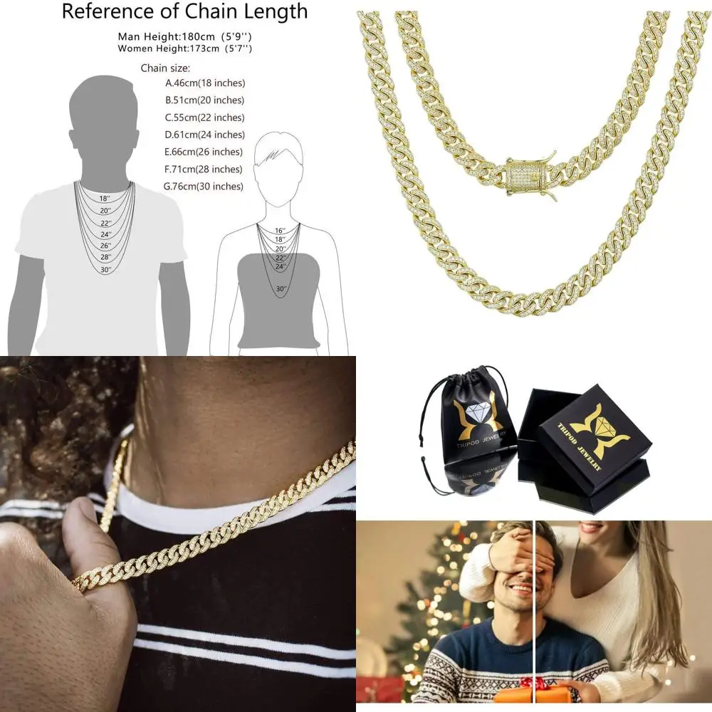 

8mm 14K Gold-Plated Diamond-Encrusted Cuban Link Chain Necklace for Men & Women - Hip Hop Style