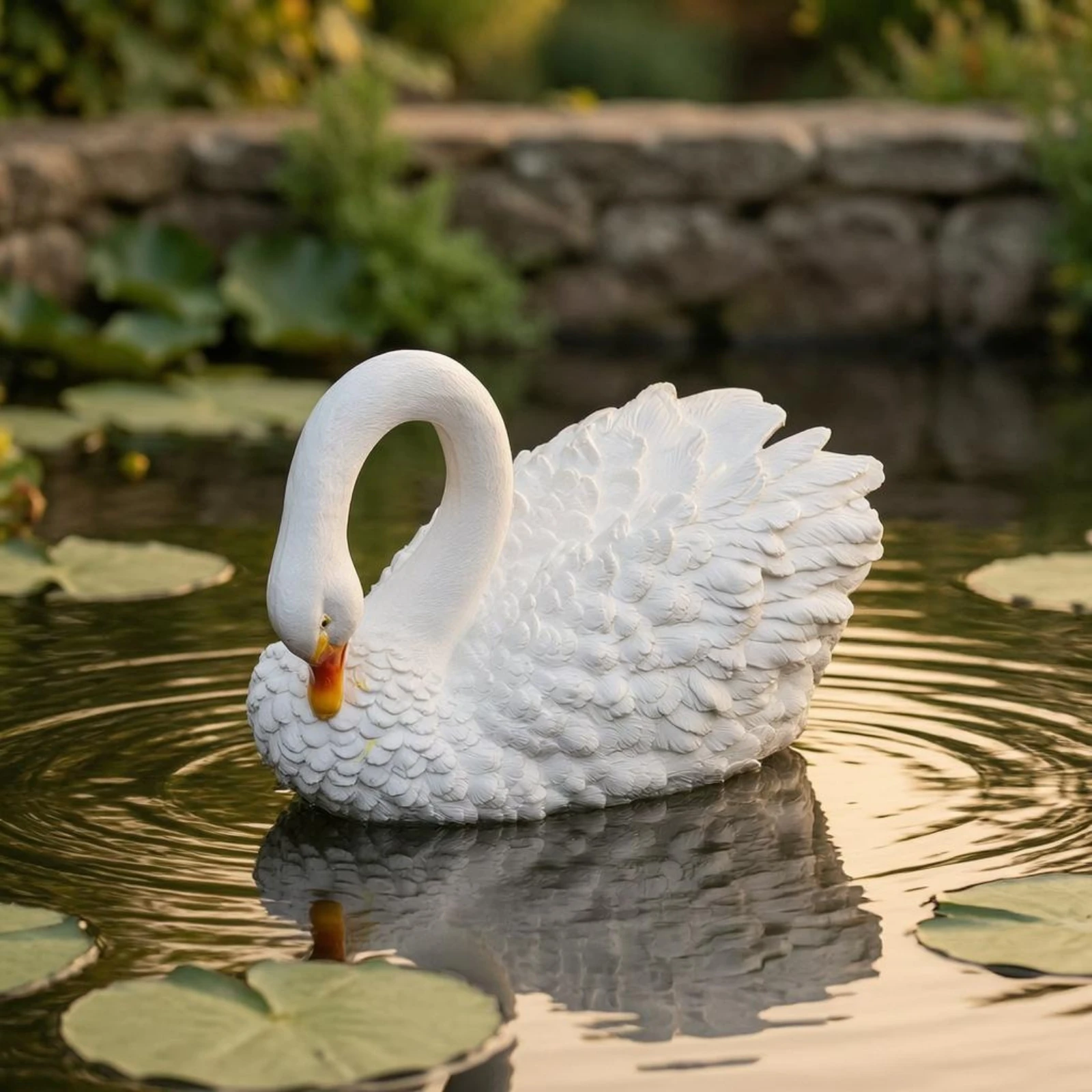 Floating Swan Ornament Feather Texture Floating Swan Statue Animal Sculpture Realistic Garden Decor Durable for Courtyard - view 6