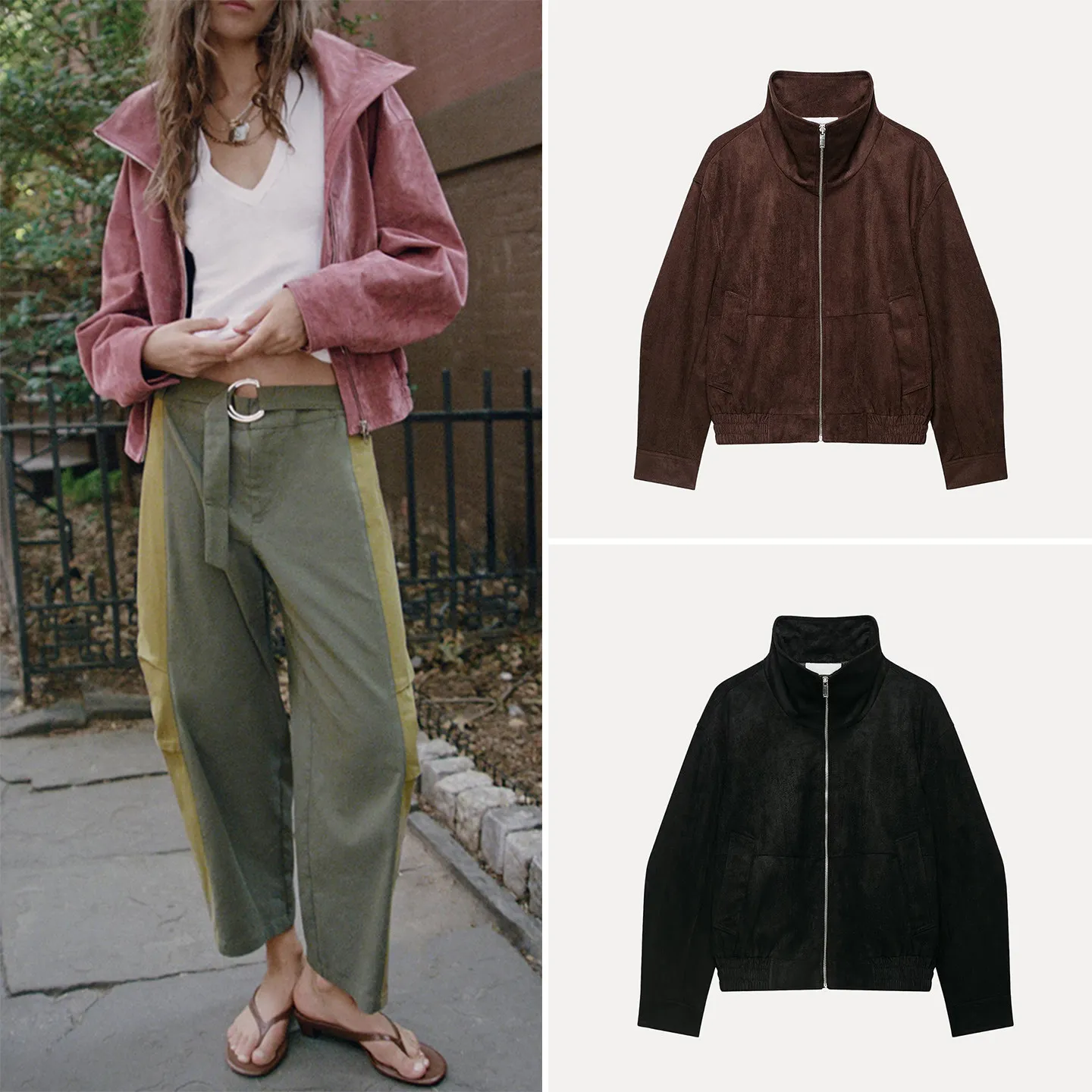 Fashionable Long Sleeve Pilot Jacket Women's Autumn Wear Stand Collar Outerwear ZADATA Standard Fit Other Material 100%