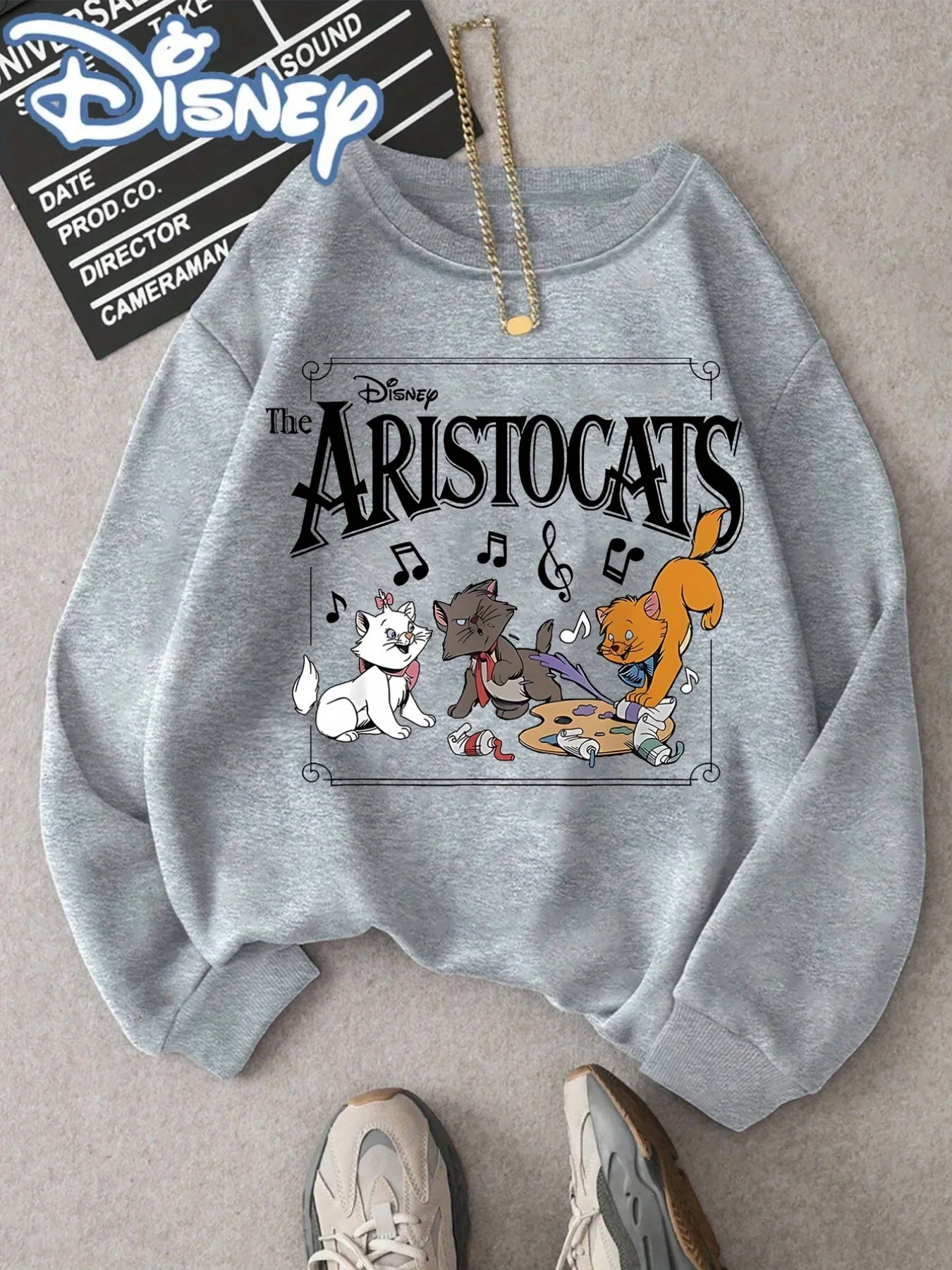 سويت شيرت نسائي من Disney Allard Elvis - بلوفر رمادي مع رسومات Duchess و Edgar و Mary مصنوعة من قماش ناعم وجميع المواسم