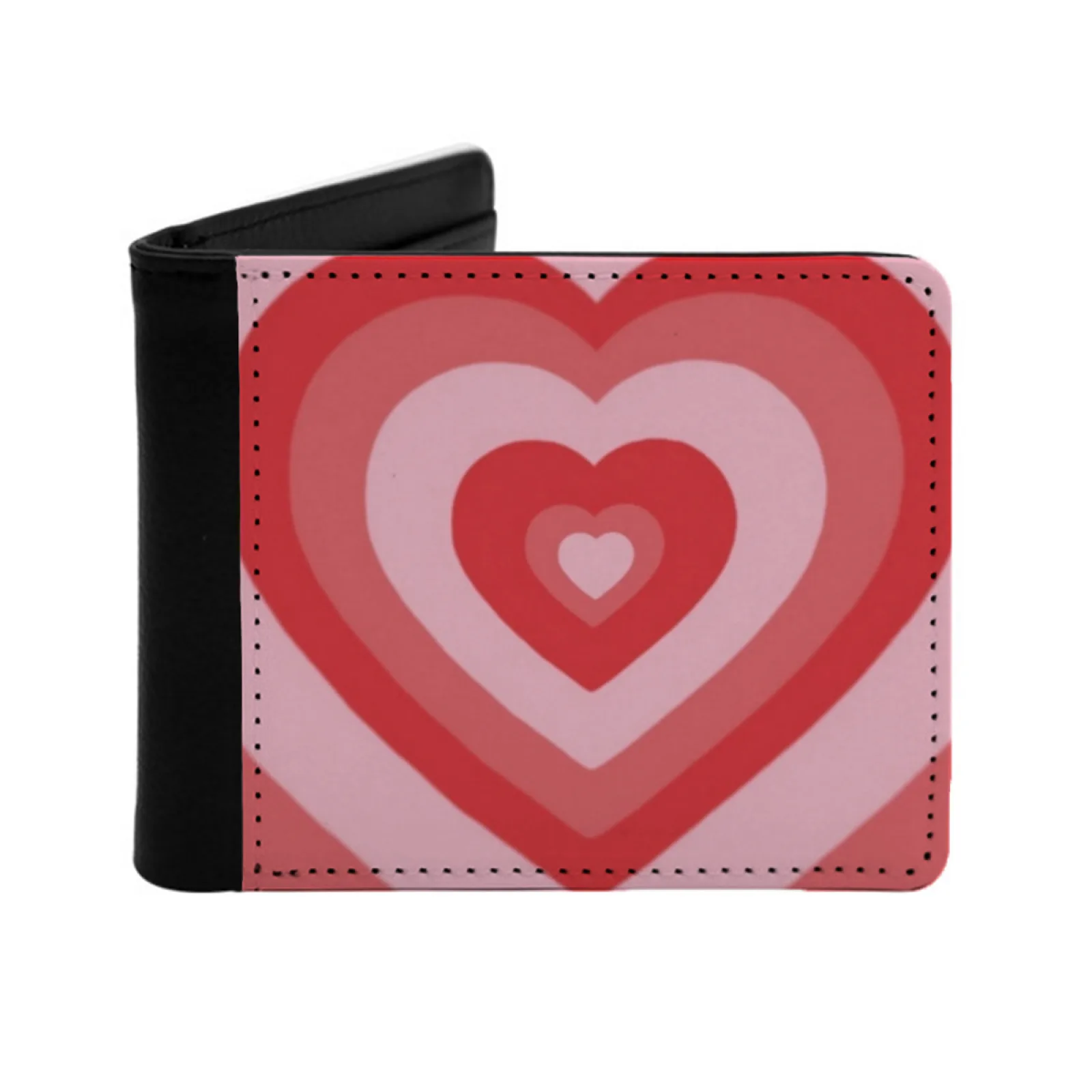 

Red Retro Heart Personalized Men's Leather Wallet Credit Card Pouch Purse Heart Hearts Layered Heart Layered Hearts Retro Heart