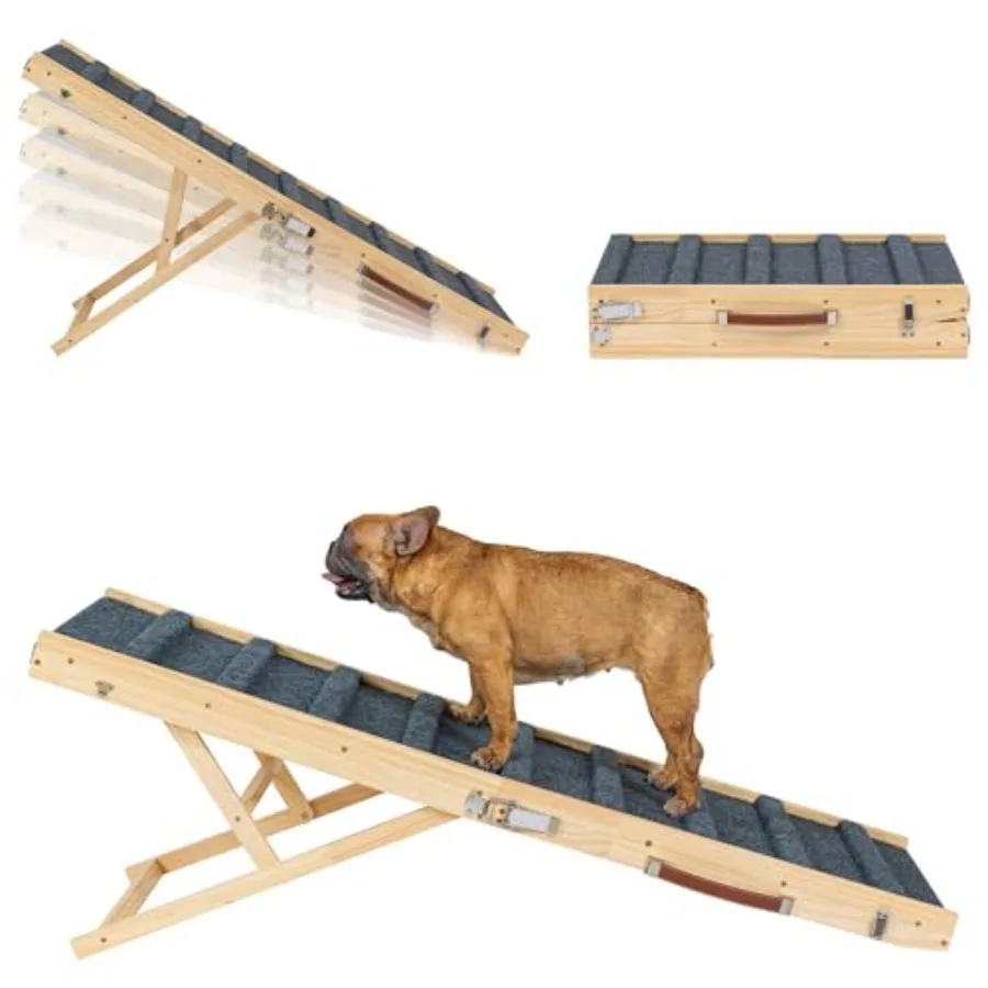 

2025 Upgraded Foldable Dog Ramp for Couch 51.2 Small Pet Ramp with Adjustable Height 14 to 28 Portable Stable Steps for Low Bed