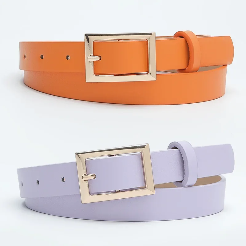 

Factory direct sales belt Ms. Gold Square buckle candy color decoration simple soft PU jeans belt female