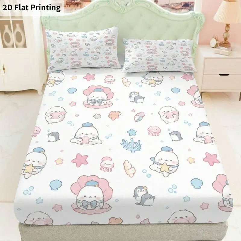 3Pcs Pastelanimalsclouds Fitted Sheet Three Piece Set (1*Fitted Sheet + 2*Pillowcases, Coreless), Bedding Set
