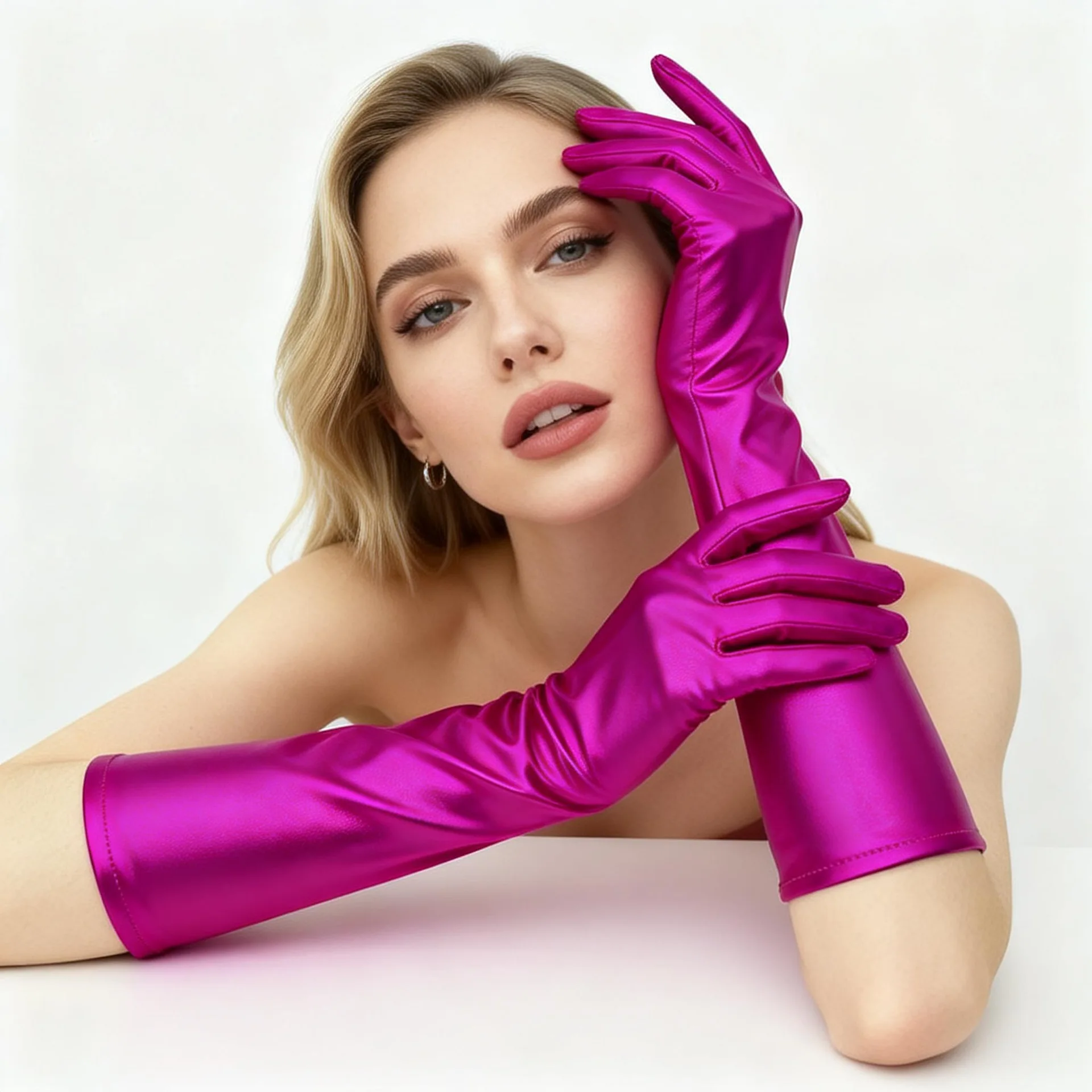 

40CM Solid Color Prom Sexy Stretch Patent Leather Gloves Halloween Party Nightclub Performance Long Gloves