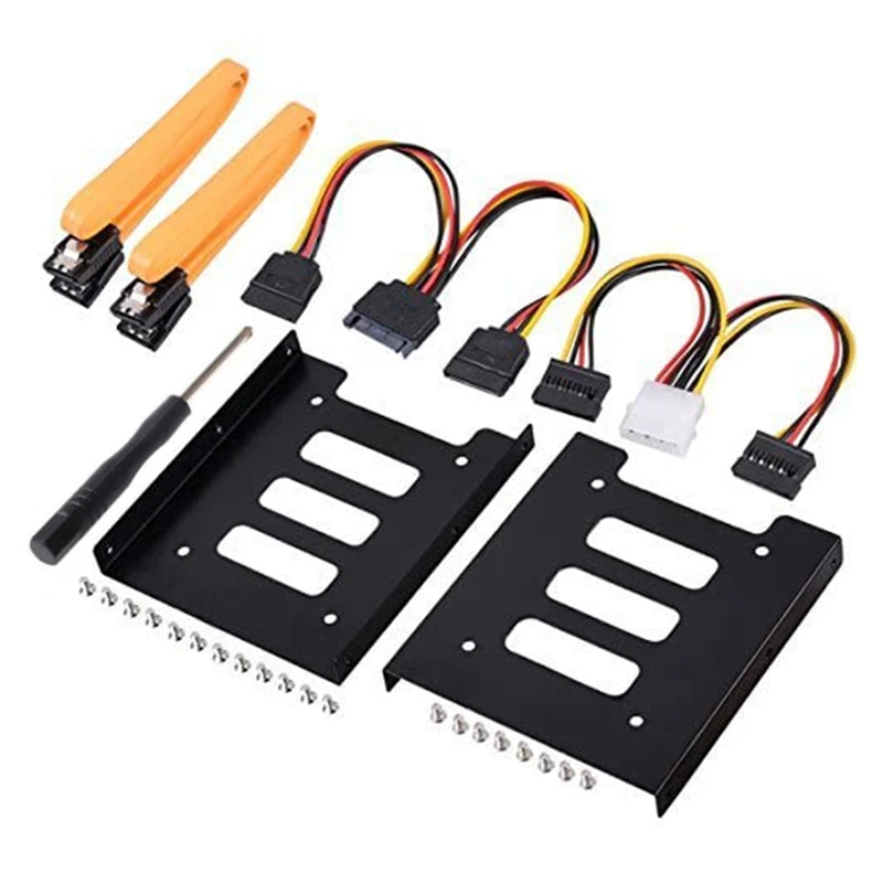 2.5 Inch SSD To 3.5 Inch Internal Hard Disk Drive Mounting Kit With SATA Data Cables And Power Cables (2 X SSD Bracket)