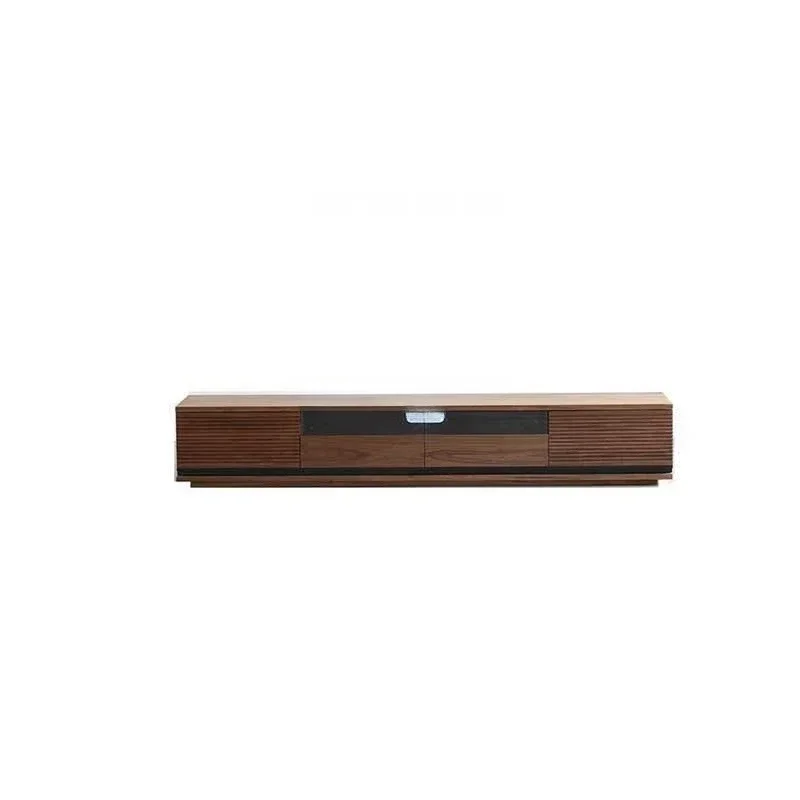 

Nordic retro solid wood TV cabinet North American black walnut floor cabinet small apartment living room simple glass