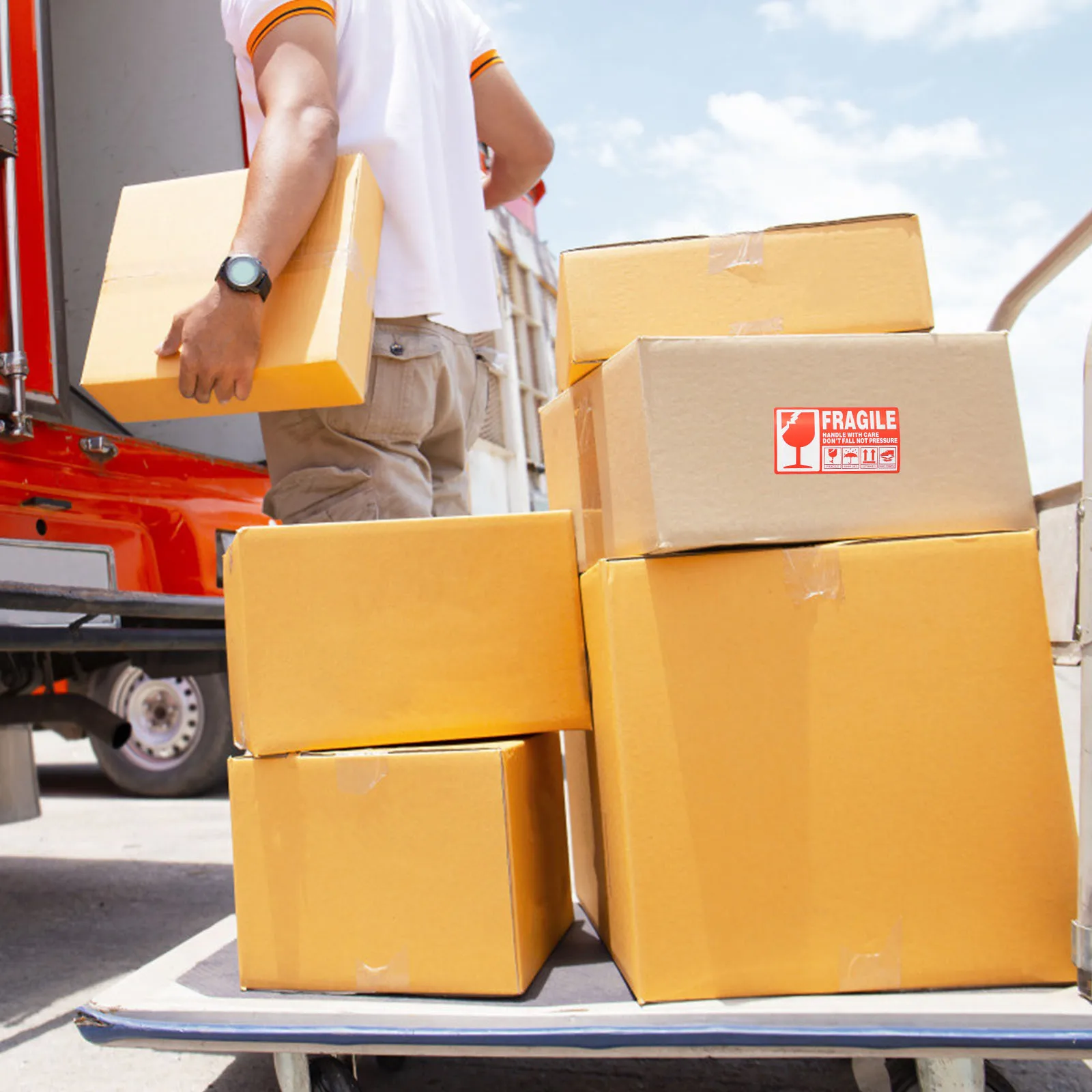 

1 Roll Fragile Sticker Handle Care Warning Label Shipping Packing Adhesive Box Notice Red White Fragile Sticker