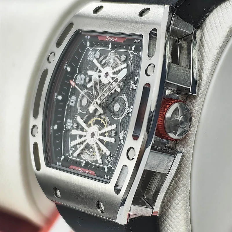 TVSILA Original Miyota Men's Automatic Mechanical Watch Stainless Steel Case Silicone Band Skeleton Waterproof Sport Wristwatch - Image 4