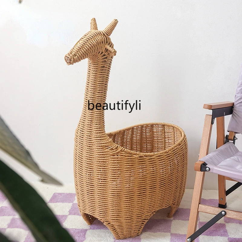 

yj Nordic Home Storage Box Toy Storage Rack Cabinet Handmade Giraffe Woven Storage Basket