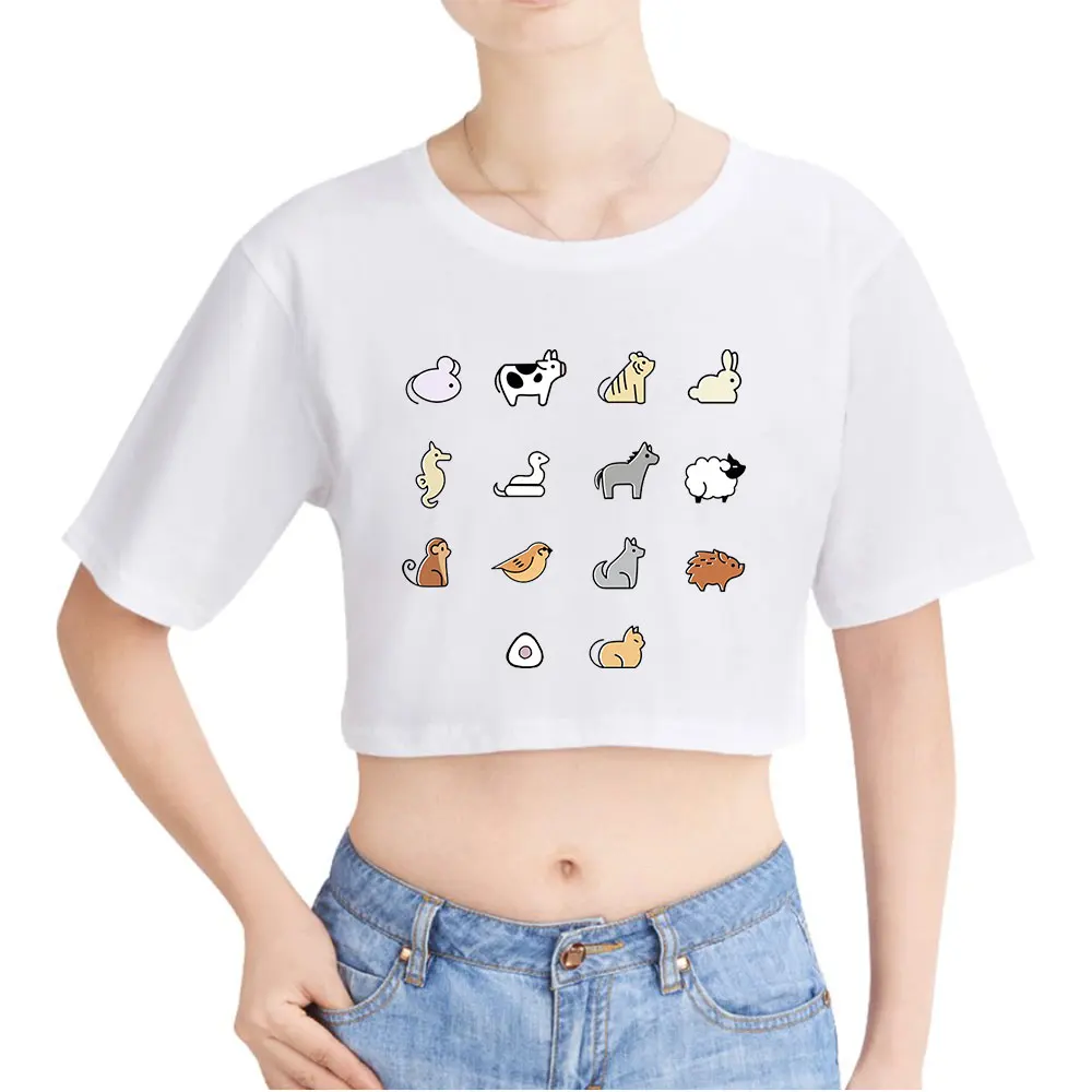 Fruit Basket Merch Zodiac Animals Vintage 90s Crop Top Exposed Navel T-Shirt Oversize ONeck Tops Fashion Funny Tshirt Women