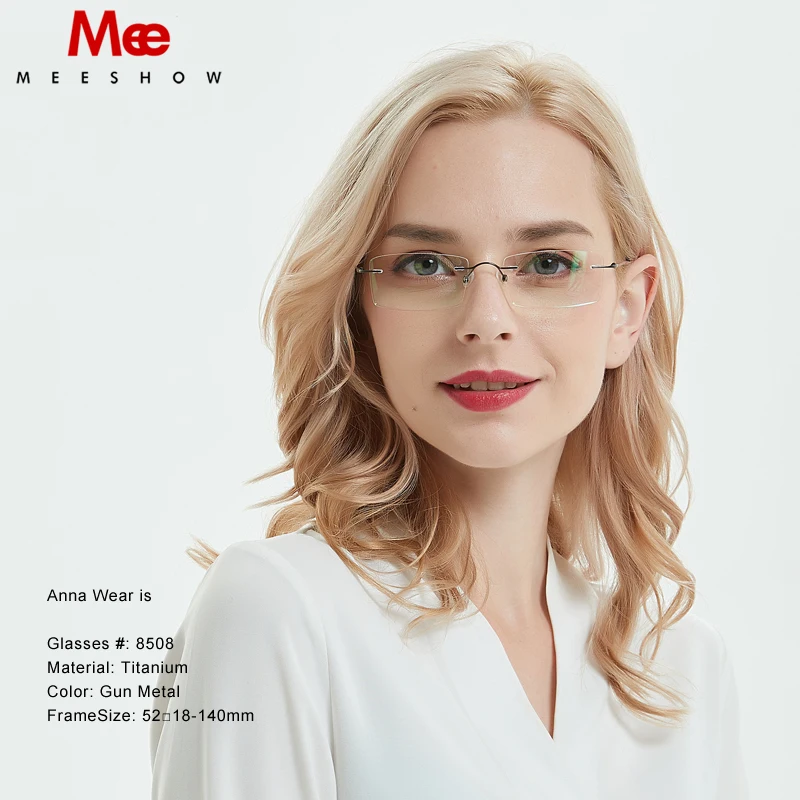 Meeshow Titanium Glasses Women Men Ultralight Rimless Eye Glasses Square Optical Myopia Frame Europe Prescription Glasses 8508
