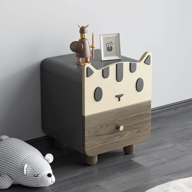 طاولة بجانب السرير للأطفال أرجل خشبية صلبة بسيطة إسكندنافية لطيفة ولطيفة للأولاد والبنات خزانة صغيرة بجانب السرير #3