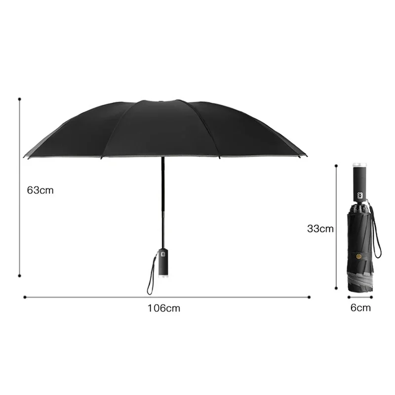 Fully Automatic UV Umbrella With LED Flashlight Reflective Stripe Reverse Large Umbrellas For Rain Sun Heat Insulation Parasol