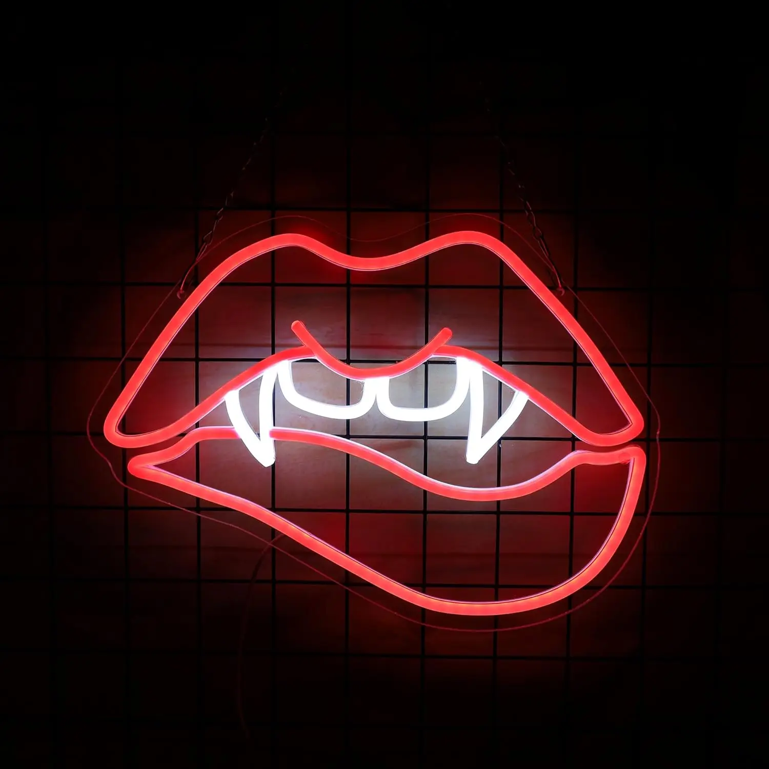 Vampire Fangs Neon Sign Dimmable USB LED Gothic Spooky Neon Light for Halloween Party Tattoo Studio Escape Room Dark Pub Decor