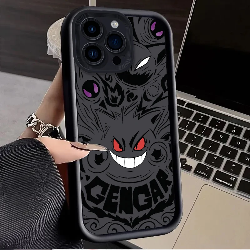 Pokemon Gengar Liquid Silicone Case for iPhone 15 14 13 12 11 Pro Max XS X XR 8 7 6S 6 Plus SE 2020 Shockproof Back Cover Funda